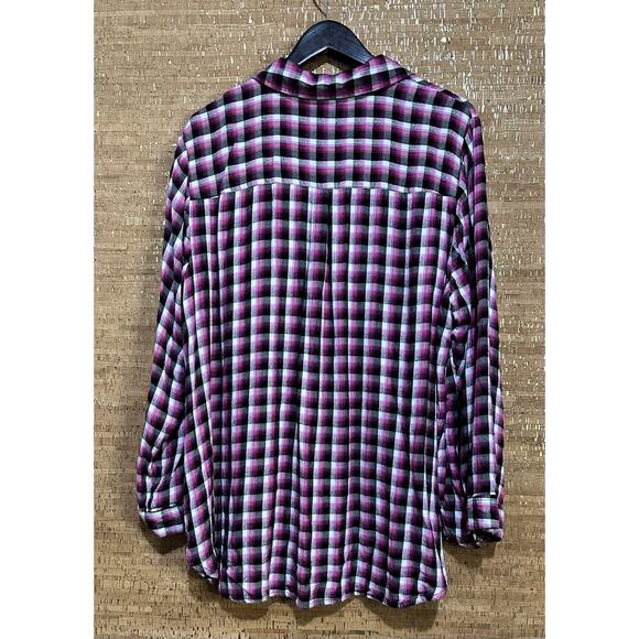 Lane Bryant Plaid Roll Tab Sleeve Button Up Shirt Size 22/24 90s Grunge Rayon - Picture 2 of 8